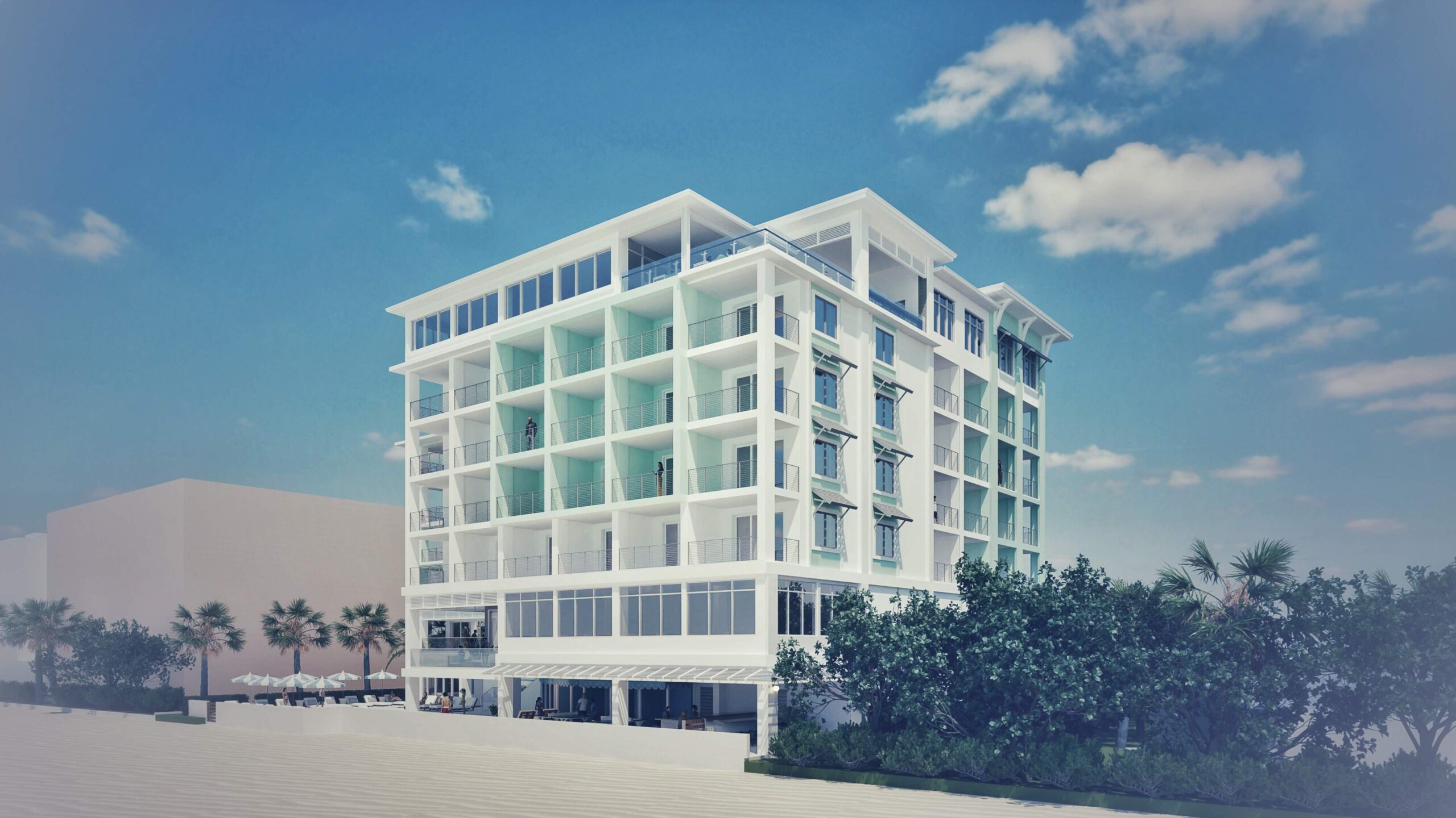Hotel Exterior Rendering Viewed from the Street Level