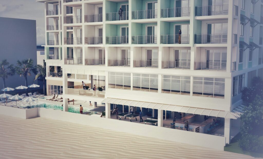 Hotel Exterior Rendering Showcasing Multiple Balconies and Windows